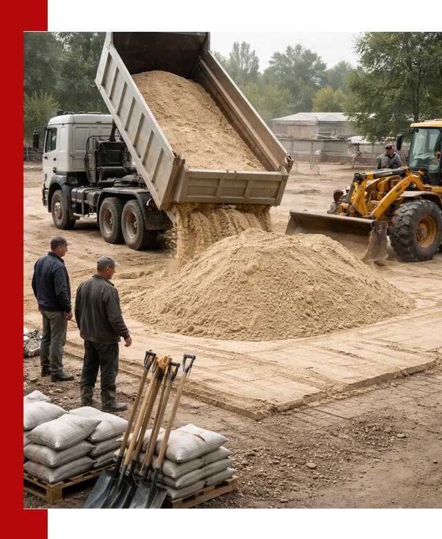 Доставка мытого песка в Оренбурге с самосвалами по выгодной цене
