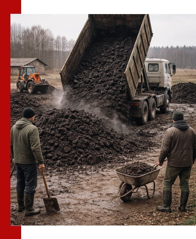 Доставка низинного торфа с разгрузкой и доставкой в Оренбурге