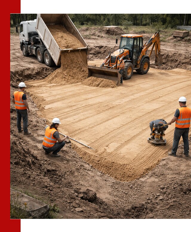 Устройство песчаной подушки для фундаментов и дорог в Оренбурге